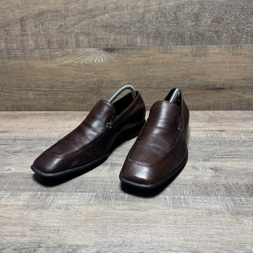 Donald Pliner Pole 120 Brown Leather Square Toe Loafers Men's Size 10